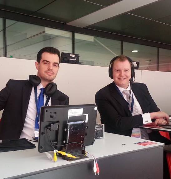 Pete Farries left and Tom Hilton right in the Wembley press box