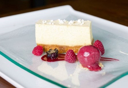 Lemon and Ginger Cheesecake with Raspberry Sorbet