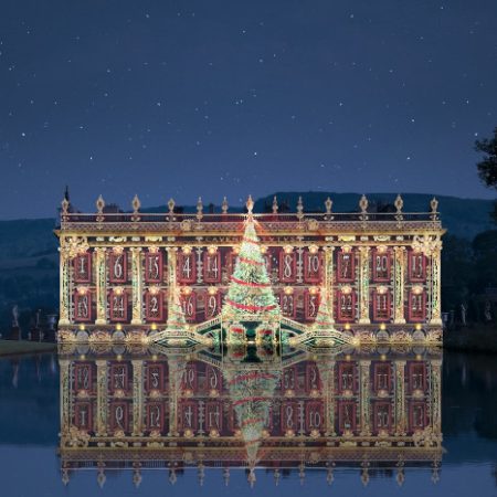 Chatsworth house lit up at night
