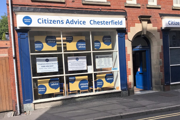 Exterior facade of Citizens Advice Chesterfield Window
