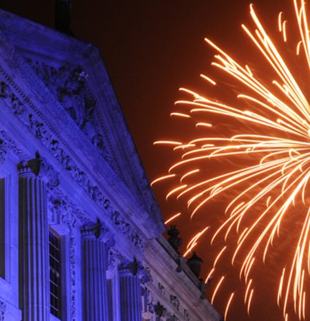 Fireworks at night outside Chatsworth house