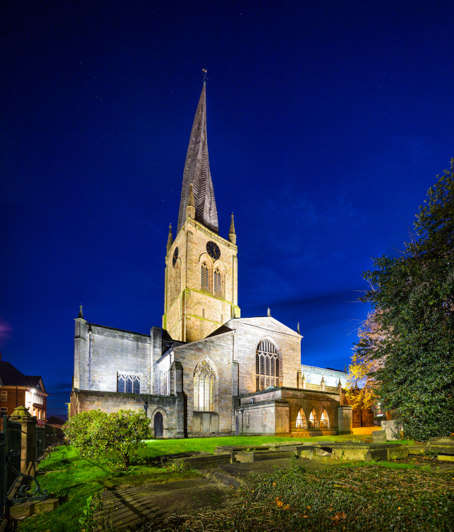 Crooked spire at night