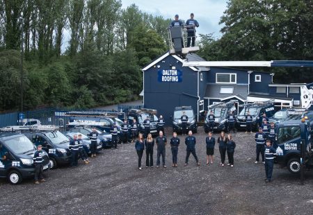 Dalton Roofing full team standing outside premises