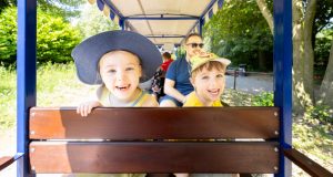 Family on board the Puffin Billy train