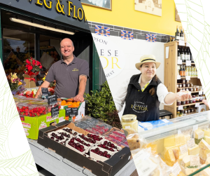 Shopping in Chesterfield, CK's Fruit and Veg on the left and Cheese Factor on the right