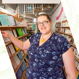 Shop Indie, shop owner Lisa stocking up cards
